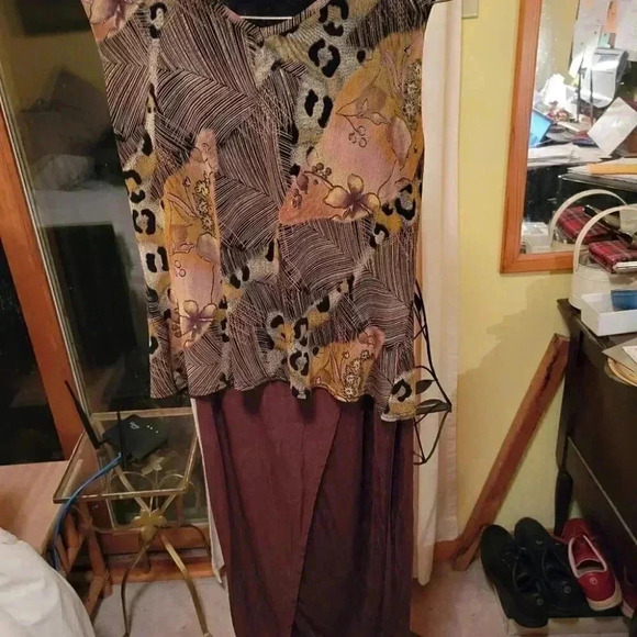 DIAMOND WEAR Floor Length Maxi Pencil Skirt & Sleeveless Top Brown Tones Med - Picture 2 of 13